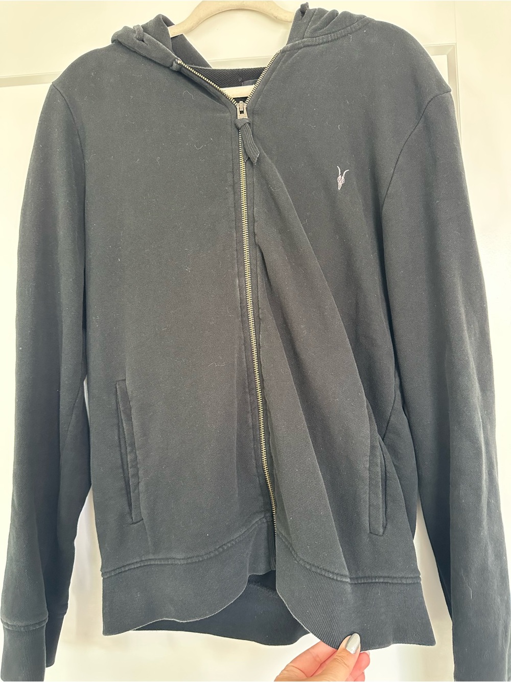 All Saints Black Zip-Front Hoodie with Subtle Logo